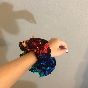 Rainbow sequin scrunchie